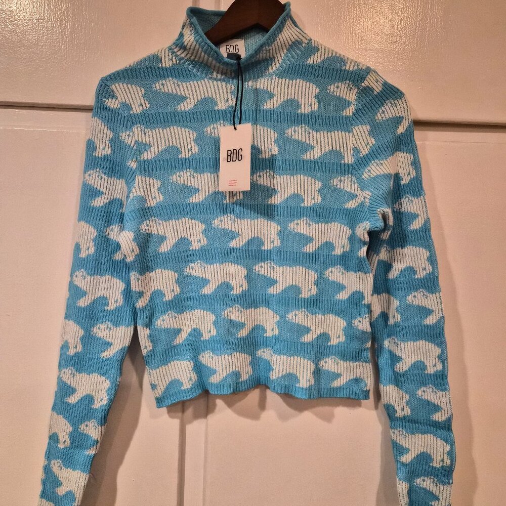 Urban Outfitters Polar Bear Graphic Knit Mock Neck Crop Sweater